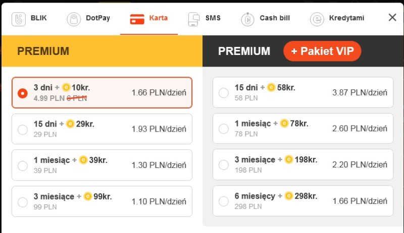ile kosztuje pakiet vip na erodate?